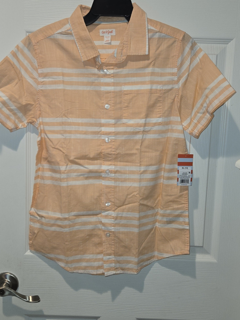Cat & Jack Peach and White Striped Short-Sleeve Button-Down Shirt